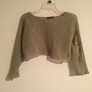 Zara olive green fish net cropped sweater